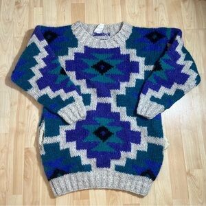 Vintage Icelandic Design Mohair Oversized Pocket Hand Knit Sweater Small/Medium